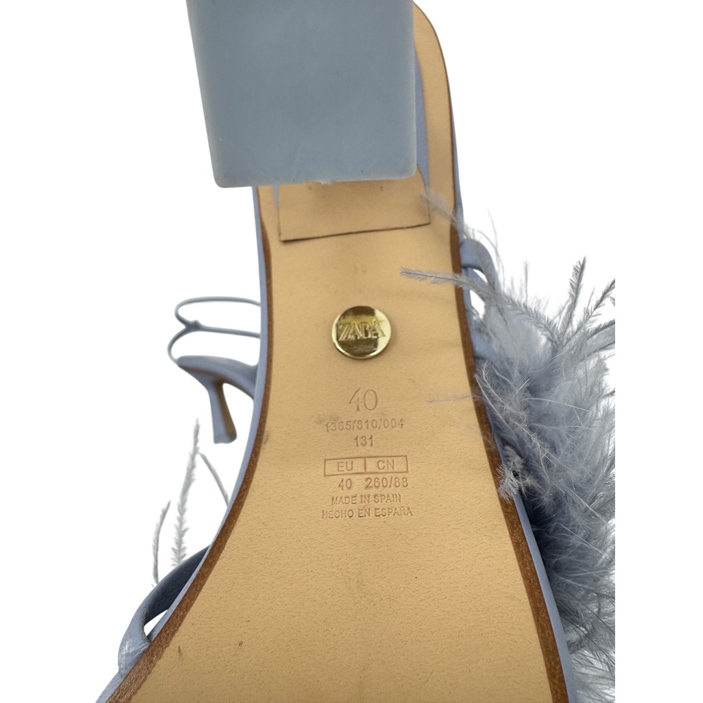 Zara Sandals Feather Ankle Strap Periwinkle Blue Size 40 Square Toe Block Heel - Picture 8 of 10